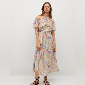 Mango Sz 8 Floral Cottagecore Feminine Belted Romantic Midi Dress